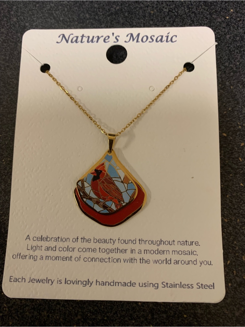 Lauren Spencer Red Cardinal Mosaic Pendant Necklace